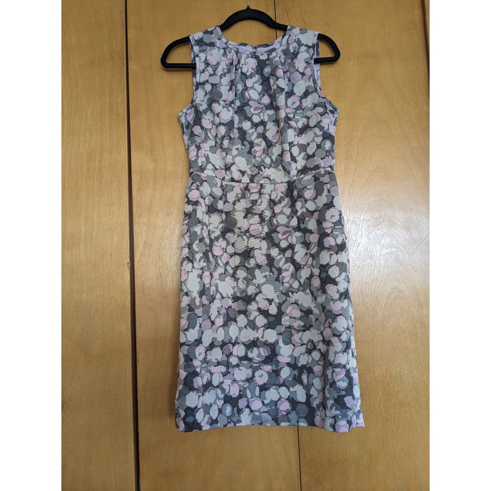 Ann Taylor LOFT Womens Size 4 Abstract Floral Ribbed Sheath Dress Grey Lavender